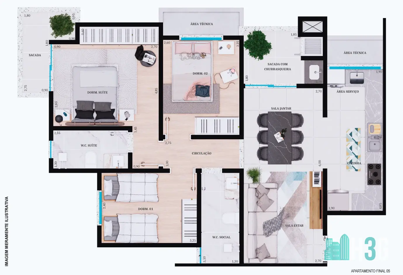 Planta Apartamento Residencial MontSerrat Apucarana