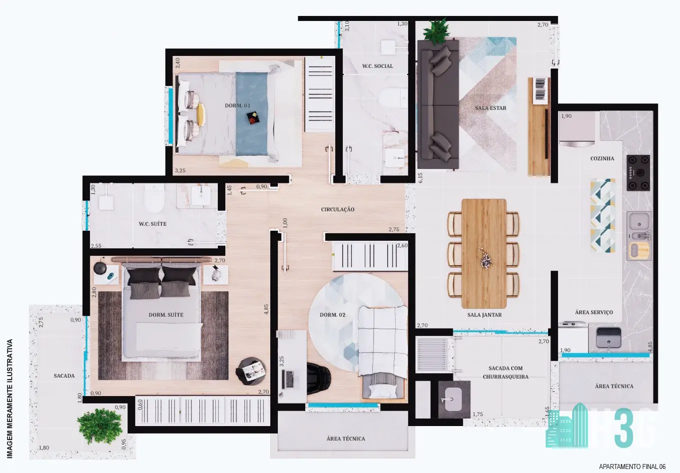 Planta Apartamento Residencial MontSerrat Apucarana